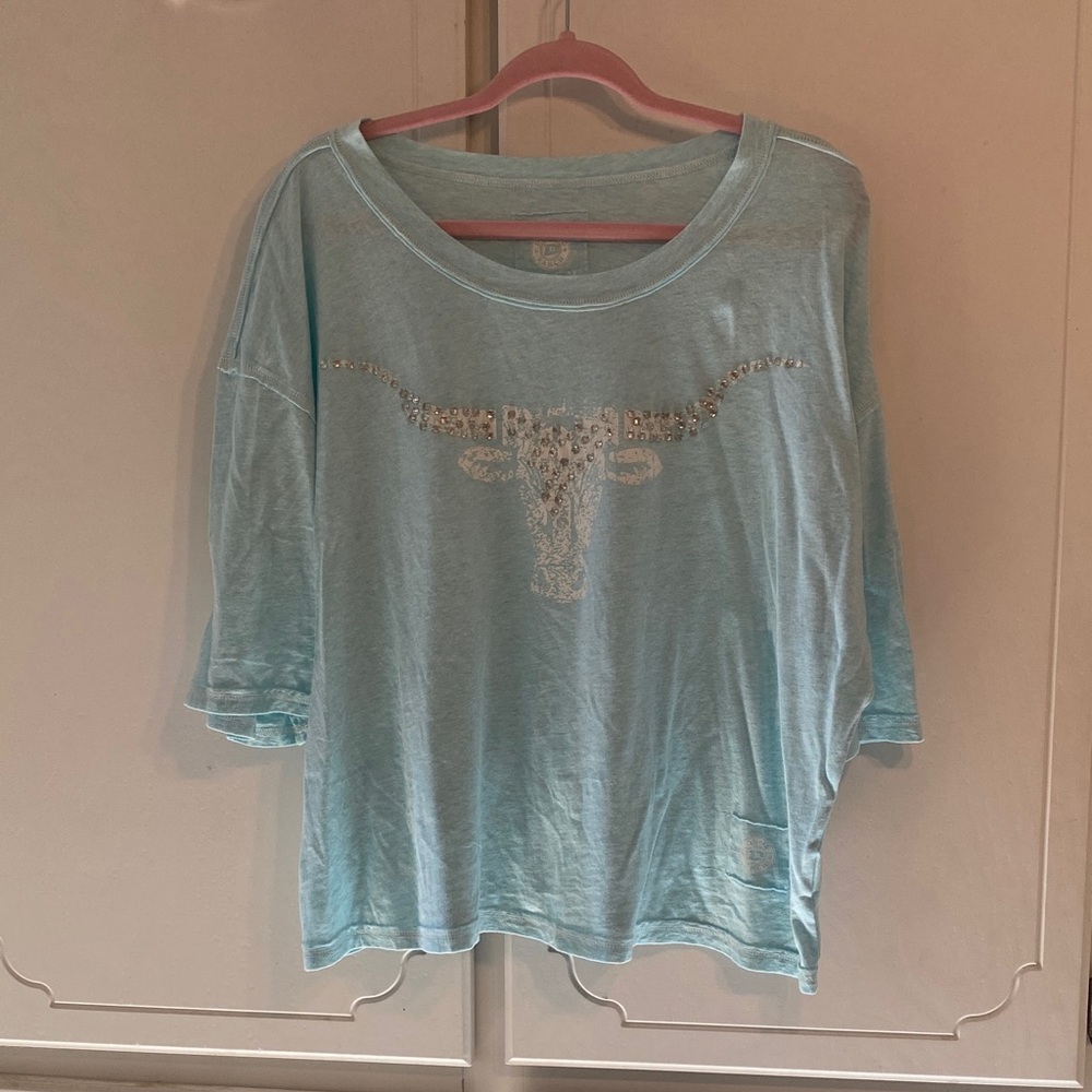 Double D Ranch Light Blue Rhinestone Tee - Picture 2 of 8